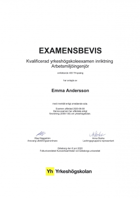 Examensintyg för arbetsmiljöingenjör